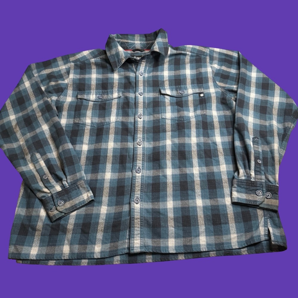 Marmot Plaid Shirt XXL Blue Cotton Long Sleeve Outdoor Hiking Casual Flannel